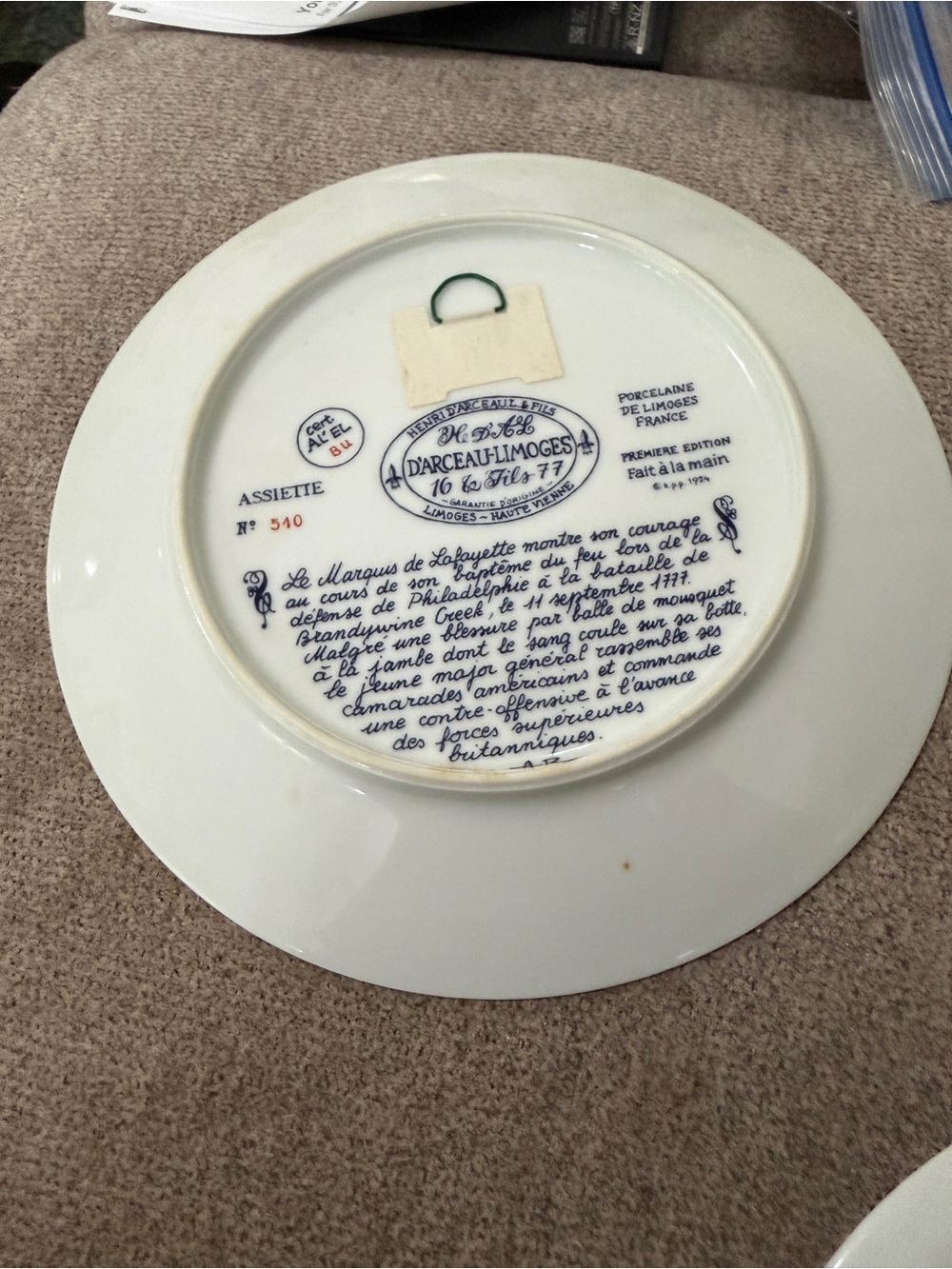 Five BiCentennial Limoges Plates of Le Marquis de LaFayette for - Picture 8 of 10